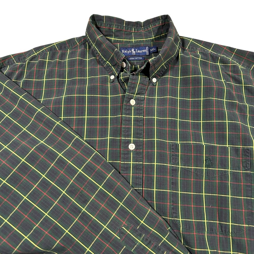 Vintage Polo Ralph Lauren Plaid Shirt Men’s XXL Green Button Down Long Sleeve